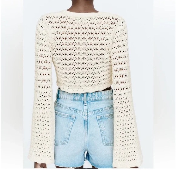 Zara Cream Open Knit Cropped Cardigan- S - Picture 5 of 14